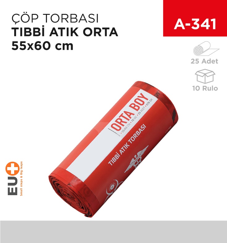 Çöp Torbası Tıbbi Atık Rulo Orta 55*60 Cm (25'Li) (575Gr) - Koli:10 Adet