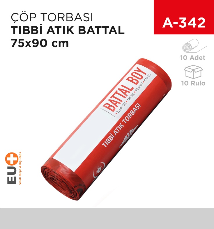 Çöp Torbası Tıbbi Atık Rulo Battal 75*90 Cm (10'Lu) (630Gr) - Koli:10 Adet