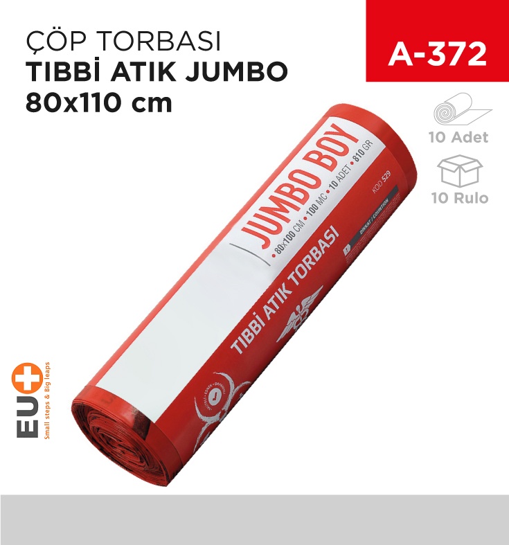 Çöp Torbası Tıbbi Atık Rulo Jumbo 80*110 Cm (10'Lu) (810Gr)