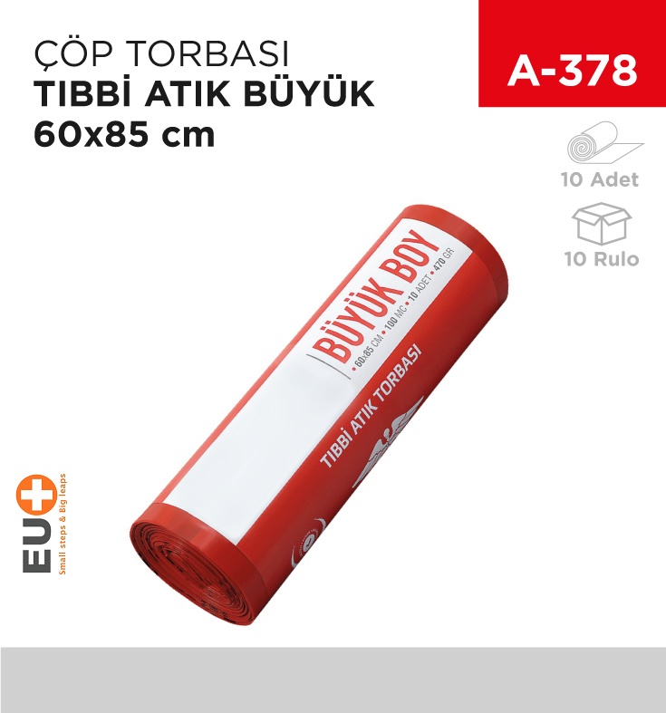 Çöp Torbası Tıbbi Atık Rulo Büyük 60*85 Cm (10'Lu) (470Gr)