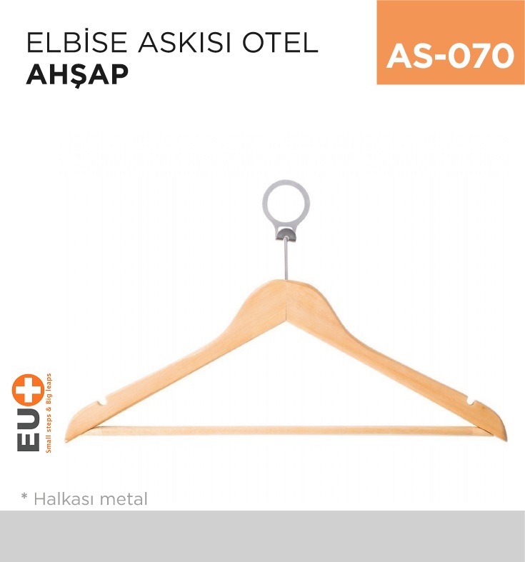 Elbise Askısı Otel Ahşap (Metal Halkalı)