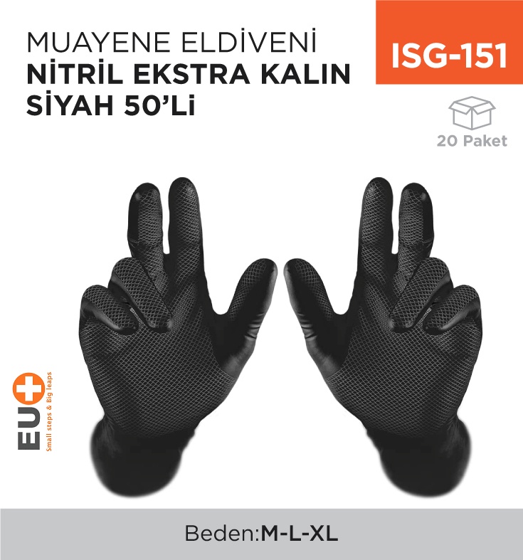 Muayene Eldiveni Nitril Ekstra Kalın Siyah 50'Li