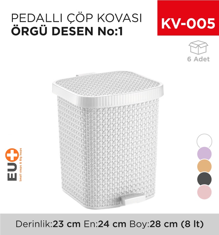 Pedallı Çöp Kovası Örgü Desen No:1 (8 Lt) (8126)