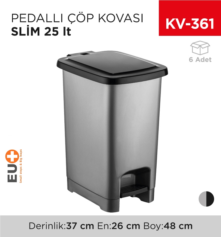 Pedallı Çöp Kovası Slim 25 Lt (4282) - Koli:6 Adet