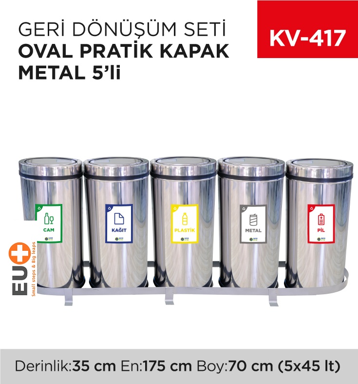 Geri Dönüşüm Seti Oval Pratik Kapak Metal 5'Li