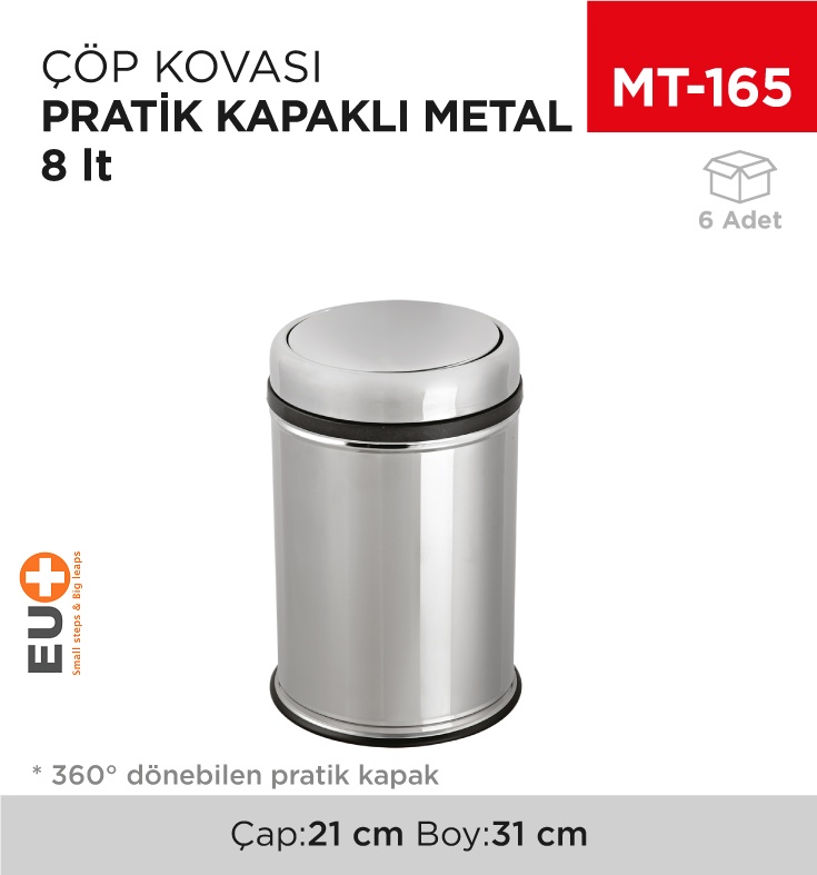 Pratik Kapaklı Çöp Kovası Metal 8 Lt (801)