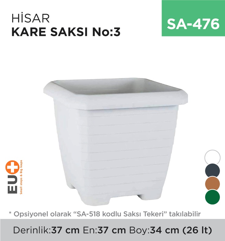 Hisar Kare Saksı No:3 Tabaksız (26 Lt) (Hk03)