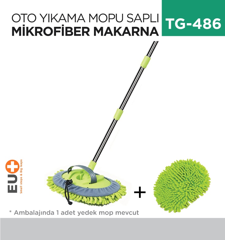 Oto Yıkama Mopu Saplı Mikrofiber Makarna (360)