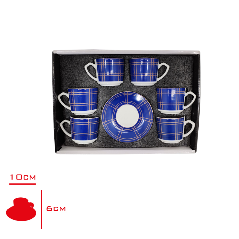 Leva Kahve Fincan Takımı 6 Lı Porselen Ekose Desen Lv-40326