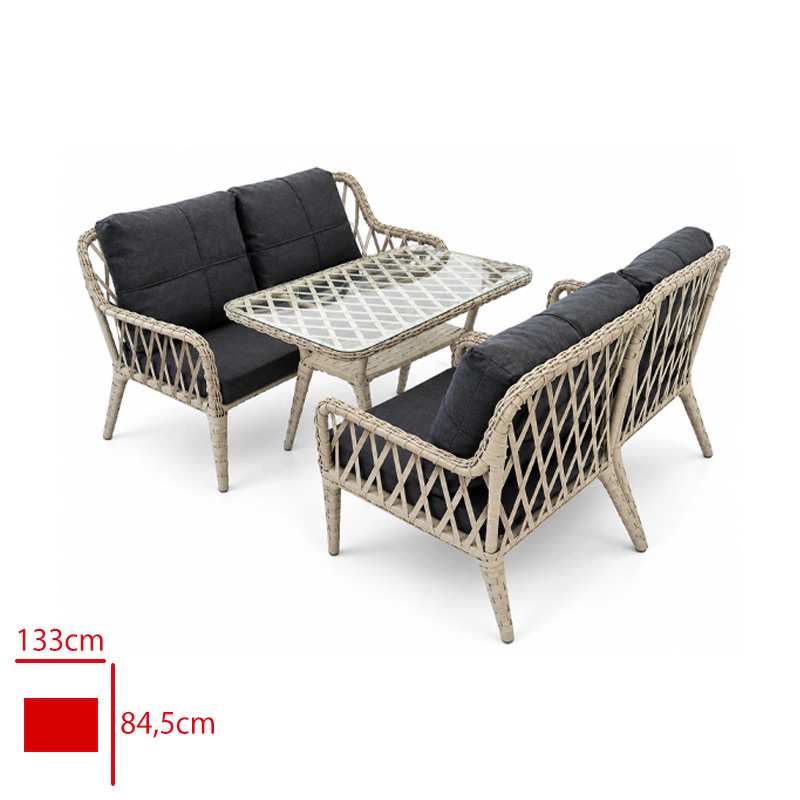 LEVA GARDEN ELIF OTURMA GRUBU RATTAN 4 KISILIK ANTRASIT/FUME 1 IKILI + 2 TEKLI + 1 SEHPA LV-100005 - 