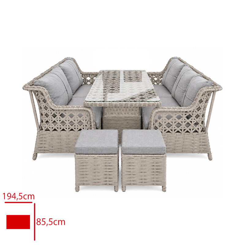 LEVA GARDEN IREM OTURMA GRUBU RATTAN 7 KISILIK ACIK GRI 1 UCLU + 2 TEKLI +1 SEHPA + 2 PUFF LV-100007 - 
