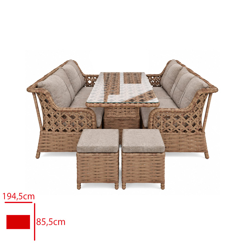 LEVA GARDEN IREM OTURMA GRUBU RATTAN 7 KISILIK CAPPUCINO 1 UCLU + 2 TEKLI+1 SEHPA + 2 PUFF LV-100009 - 