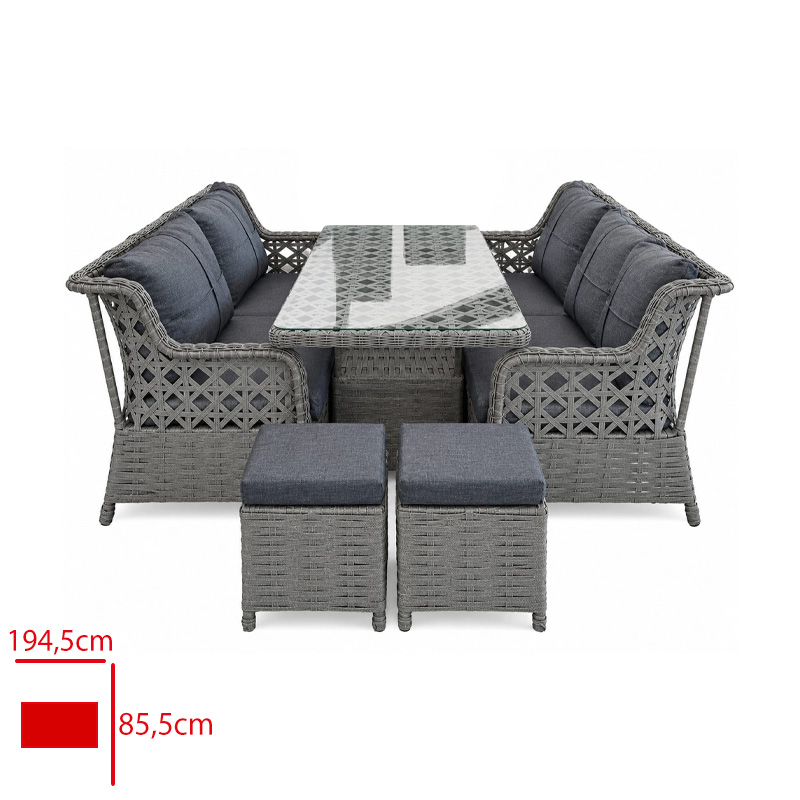 LEVA GARDEN IREM OTURMA GRUBU RATTAN 7 KISILIK ANTRASIT/FUME 1 UCLU+2 TEKLI+1 SEHPA+2 PUFF LV-100008 - 