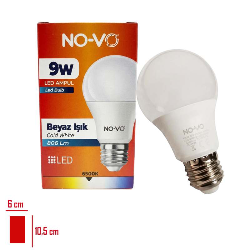 NO-VO LED AMPUL 9W BEYAZ A009 - 