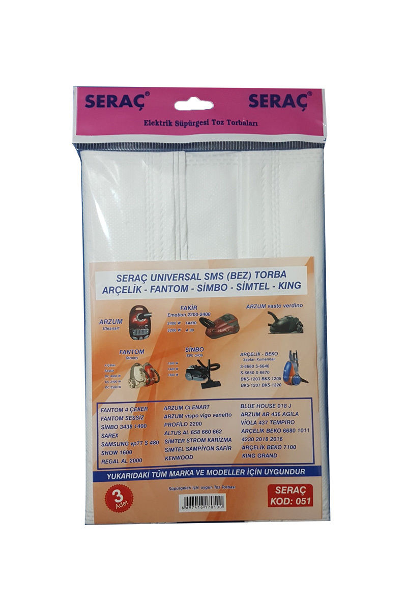 SERAC ELEKTRIK SUPURGESI TOZ TORBASI 3 LU UNIVERSAL 051 - 1. Minimum sipariş tutarı 5.000TL'dir (KDV hariç).
2. Fiyatlarımız İzmir teslim fiyatlarıdır; kargo ücreti Kargo ve Teslimat Politikası'na göre hesaplanır (₺100.000 ve üzeri siparişlerde ücretsiz).
3. Spot ve sipariş üzerine tedarik edilen ürünlerde stok durumu ve teslim süresi sipariş onayında bildirilir.
4. Kusurlu, hasarlı veya yanlış gönderilen ürünler, teslimden itibaren 14 gün içinde bildirilmesi hâlinde iade alınır.
5. Şahıs şirketlerine ve tüzel kişilere faturalı satış yapılmaktadır; bireysel tüketicilere satış yapılmamaktadır.