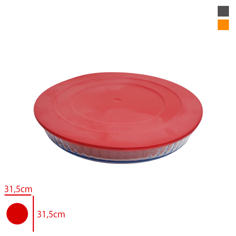 BORART CAM FIRIN TEPSI YUVARLAK OPTIK DESENLI BUYUK PLASTIK KAPAK 45014 PF - 