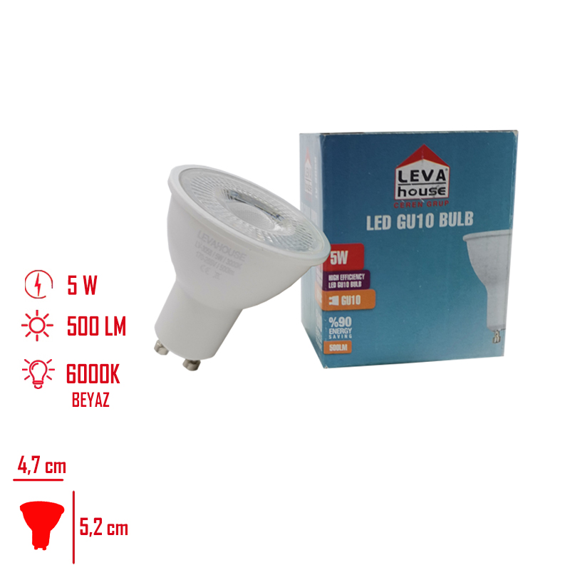 LEVA AMPUL LED CANAK 5W BEYAZ ISIK GU10 LV-3058 / 6
