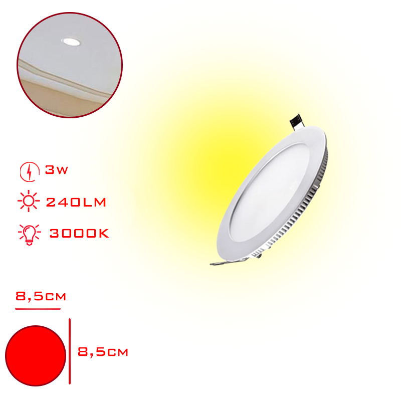 LEVA LED PANEL YUVARLAK SLIM SIVA ALTI 3W SARI ISIK 8,5 CM LV-3089 / 3