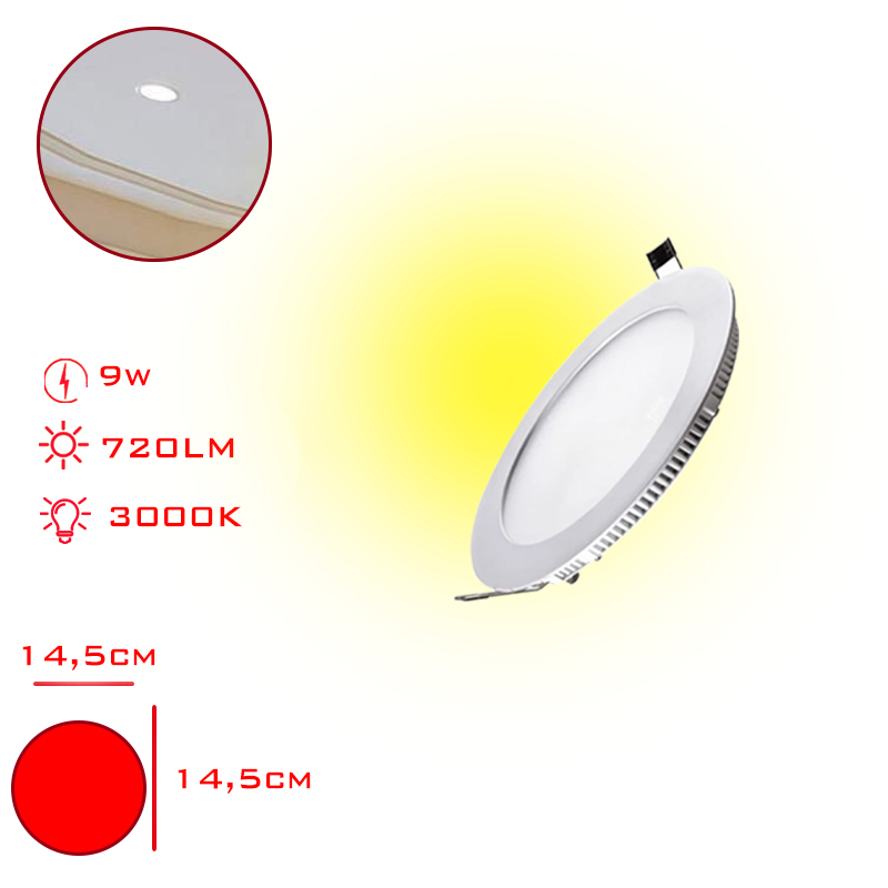 LEVA LED PANEL YUVARLAK SLIM SIVA ALTI 9W SARI ISIK 14,5 CM LV-3091 / 3