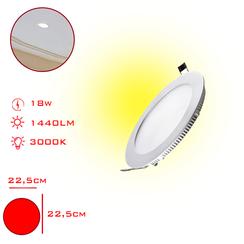 LEVA LED PANEL YUVARLAK SLIM SIVA ALTI 18W SARI ISIK 22,5 CM LV-3094 / 3