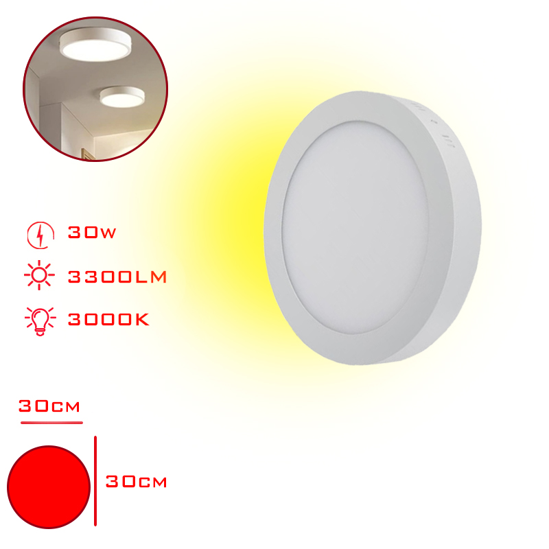 LEVA LED PANEL YUVARLAK SIVA USTU 30W SARI ISIK BEYAZ CERCEVE LV-3154 / 3R (W) - 