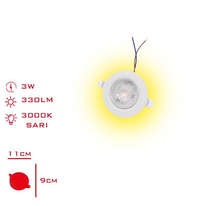 LEVA SIVA ALTI DOWNLIGHT SPOT SARI ISIK BEYAZ CERCEVE 2 LI 6W LV-3073 / 3W