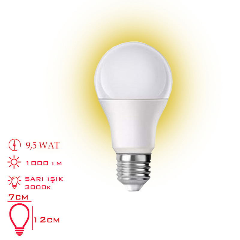 LEVA AMPUL LED 9,5 W SARI ISIK E27 LV-2948