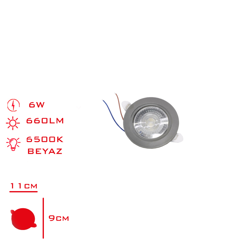 LEVA SIVA ALTI DOWNLIGHT SPOT BEYAZ ISIK GRI CERCEVE 2 LI 6W LV-3073 / 6G