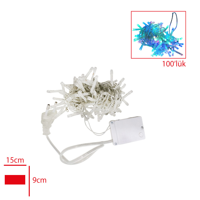 YILBASI ISIGI 100 LUK RENKLI LED ADAPTORLU - 