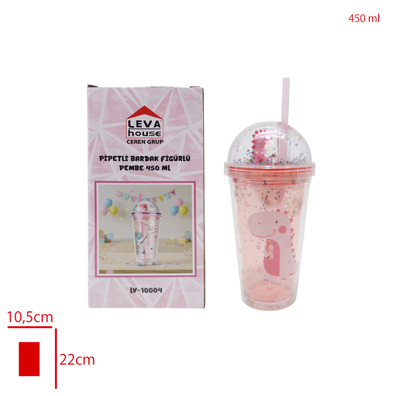 LEVA PIPETLI BARDAK FIGURLU PEMBE 450 ML LV-10004