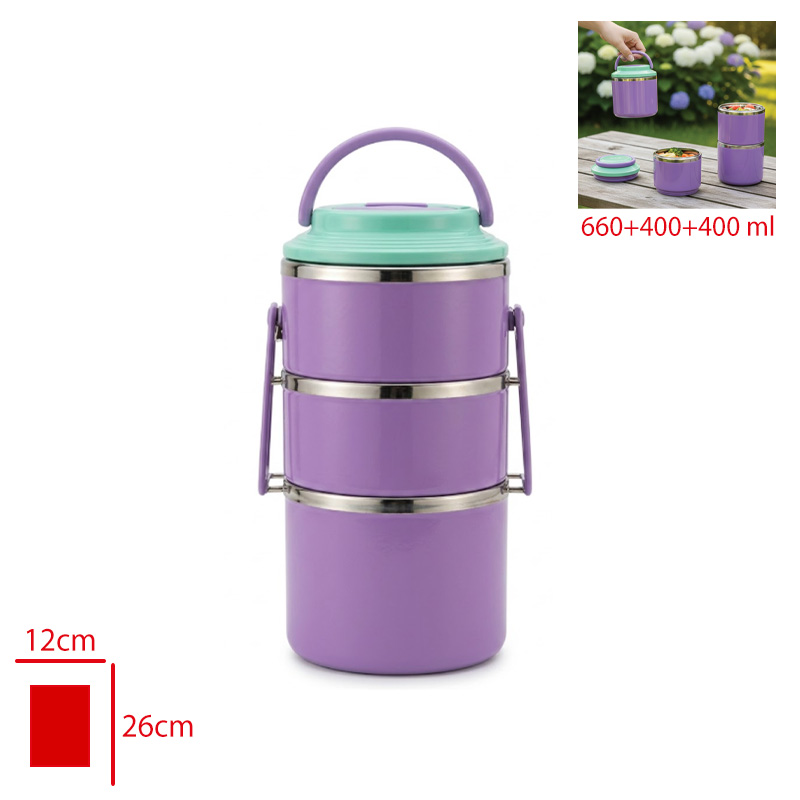 LEVA LUNCH BOX PASLANMAZ CELIK 3 KATLI 660+400+400 ML LV-30007 - 
