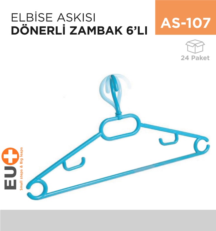 ELBİSE ASKISI DÖNERLİ ZAMBAK 6LI (ZP113)