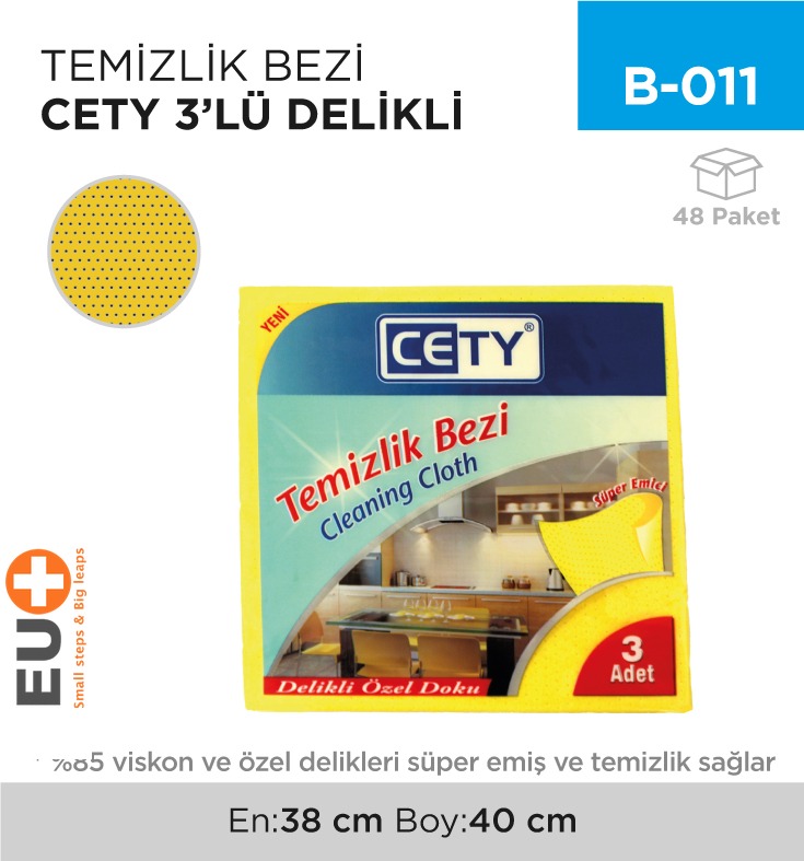 TEMİZLİK BEZİ CETY 3LÜ DELİKLİ