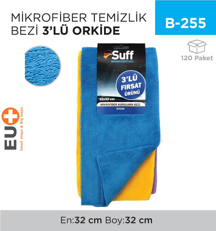 MİKROFİBER TEMİZLİK BEZİ 3LÜ ORKİDE (32*32 CM) (A07-3232-250)