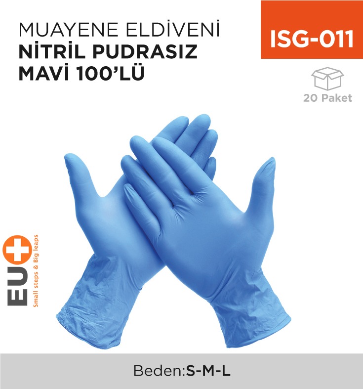 MUAYENE ELDİVENİ NİTRİL PUDRASIZ MAVİ 100LÜ