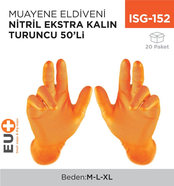 MUAYENE ELDİVENİ NİTRİL EKS.TİTAN KALIN TURUNCU 50Lİ