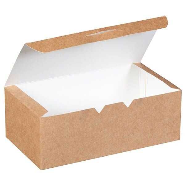 Kraft Karton Nuget Kutusu Büyük 12x22x7,5 cm - Eni 12 cm, uzunluğu 22 cm ve yüksekliği 7,5 cm olan kraft karton tek kullanımlık nuget kutusudur.

Kraft karton nugget kutuların yüzeyi film / selefon kaplı değildir.
Nuget, Dürüm, Wrap, waffle gibi fast food yemeklerin, sıcak ve soğuk sandviçlerin paket servisleri için ideal, kaliteli ve pratik menü kutusudur.
Bir pakette 25 adet Kraft Karton Nuget Kutusu bulunmaktadır.