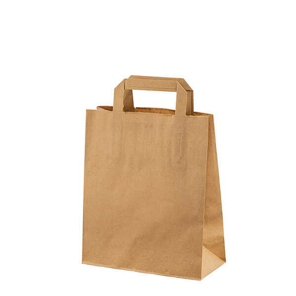 Naturel Kraft Çanta Düz Saplı Küçük Boy 22x10x26 cm - 22 cm eninde, 26 cm boyunda ve 10 cm taban genişliğinde, baskısız, flat (düz) saplı, 70 gr orjinal (virgin) naturel kraft kağıttan üretilmiş çantadır.

Naturel Kraft Çanta Düz Saplı Küçük Boy 22x10x26 cm, restaurant ve cafelerin paket servislerinde, hediyelik eşya mağazalarında kaliteli ve kalın malzemeden üretildiği için şık, sağlam ve güvenilir bir taşıma sağlar.

Kahvecilerin yoğun kullandığı 2li karton bardak viyollerinin genişliğine uygun bir düz saplı kraft kağıt çantadır.

Geri dönüşümü yapılabilen doğa dostu düz saplı bir kraft kağıt çantadır.