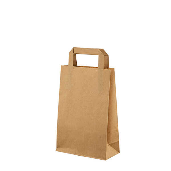 Naturel Kraft Çanta Düz Saplı Mini Boy 18x8x26 cm - 18 cm eninde, 26 cm boyunda ve 8 cm taban genişliğinde, baskısız, flat (düz) saplı, 70 gr orijinal (virgin) naturel kraft kağıttan üretilmiş çantadır.

Naturel Kraft Çanta Düz Saplı Mini Boy 18x8x26 cm, restaurant ve cafelerin paket servislerinde, hediyelik eşya mağazalarında kaliteli ve kalın malzemeden üretildiği için şık, sağlam ve güvenilir bir taşıma sağlar.

Daha küçük ebatlı tatlı ve pasta gibi ürünlerin paket ve al-götür servislerinde kullanılabilen flat saplı kağıt çantadır.

Geri dönüşümü yapılabilen doğa dostu flat saplı kraft kağıt çantadır.