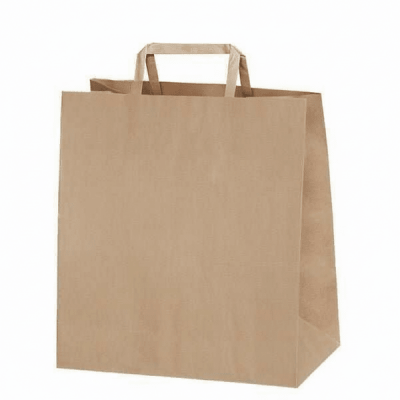 Naturel Kraft Çanta Düz Saplı Büyük Boy 16x27x28 cm - 27 cm eninde, 28 cm boyunda ve 16 cm taban genişliğinde, baskısız, flat (düz) saplı, 70 gr orjinal (virgin) naturel kraft kağıttan üretilmiş çantadır.

Restaurant ve cafelerin paket servislerinde, hediyelik eşya mağazalarında kaliteli ve kalın malzemeden üretildiği için şık ve güvenilir taşıma sağlar.

Salata kabı ve sıcak servis yemek kapları gibi geniş ürünlere uygun bir üründür.

Geri dönüşümü yapılabilen doğa dostu bir torbadır.