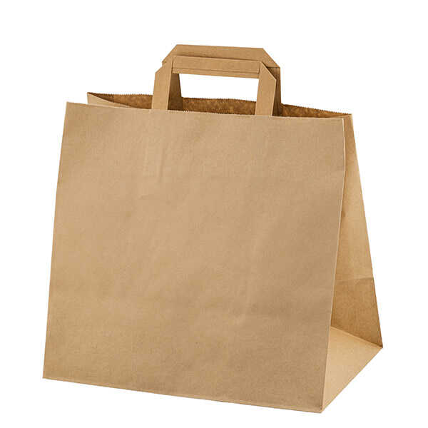 Naturel Kraft Çanta Düz Saplı Büyük Boy 30x20x28 cm - 30 cm eninde, 28 cm boyunda ve 20 cm taban genişliğinde, baskısız, flat (düz) saplı, 80 gr orijinal (virgin) naturel kraft kağıttan üretilmiş çantadır.

Naturel Kraft Çanta Düz Saplı Büyük Boy 30x20x28 cm, restaurant ve cafelerin paket servislerinde, hediyelik eşya mağazalarında kaliteli ve kalın malzemeden üretildiği için şık, sağlam ve güvenilir bir taşıma sağlar.

Salata ve sıcak yemek servisi için karton kase ya da mikrodalga kapları gibi geniş ürünlere uygun bir kağıt çantadır.

Geri dönüşümü yapılabilen doğa dostu düz saplı kraft kağıt çantadır.