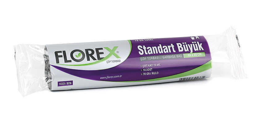 Florex Standart Büyük Boy Siyah Çöp Torbası 65x80 cm - Florex Standart Büyük Boy Siyah Çöp Torbası, 65x80 cm ölçülerinde ve %100 orijinal polietilen hammaddeden üretilmiş büyük boy mavi renkli plastik çöp poşetidir.

Bir ruloda 10 yaprak büyük boy çöp torbası yer almaktadır. Bir kolisinde ise 50 rulo büyük boy mavi çöp poşeti mevcuttur.

Ev dışı tüketim (EDT) alanları olan restoran, kafe, otel, ofis, pastane vs. gibi işletmeler başta olmak üzere birçok farklı alanda maksimum 60 litrelik çöp kovalarında kullanıma uygundur.