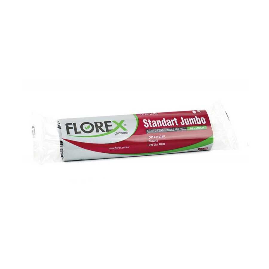Florex Standart Jumbo Boy Siyah Çöp Torbası 80x110 cm - 200 gr - Florex Standart Jumbo Boy Siyah Çöp Torbası, 80x110 cm ölçülerinde ve %100 orijinal polietilen hammaddeden üretilmiş jumbo boy mavi renkli plastik çöp poşetidir.

Bir ruloda 10 yaprak jumbo boy çöp torbası yer almaktadır. Bir kolisinde ise 20 rulo siyah jumbo boy çöp poşeti mevcuttur.

Ev dışı tüketim (EDT) alanları olan restoran, kafe, otel, ofis, pastane vs. gibi işletmeler başta olmak üzere birçok farklı alanda maksimum 120 litrelik çöp kovalarında kullanıma uygundur.