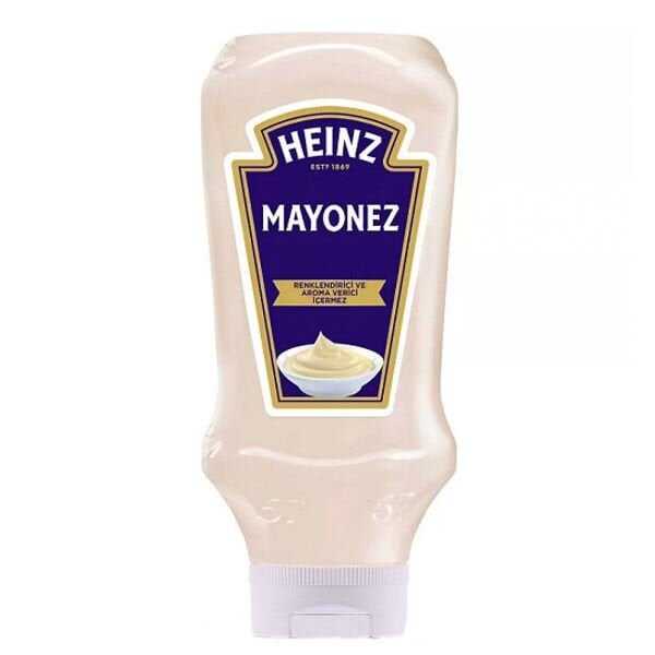 Heinz Mayonez 400 gr - Dünya markası Heinz Mayonez 400 gramlık şişelerde, masa üstü servislere uygun hazırlanmış mayonezdir.
Krema, yumurta sarısı, süt ve tuz gibi maddeler kullanılarak üretilen Heinz Mayonez, uzun süre boyunca kolay kolay bozulmaz ve rahatlıkla tüketilebilir.

Özellikle fast food işletmelerin tercih ettiği Heinz marka ketçap, acı sos, hardal, barbekü sos çeşitleri ile tur.
Heinz Mayonez masa üstü hizmeti veren restorant ve kafelerde yiyecekleri tamamlayıcı olarak kullanılır.