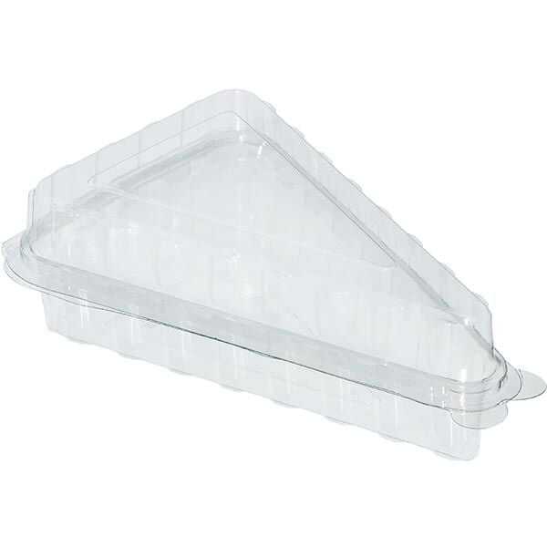 Dilim Pasta Kabı Şeffaf - 15 cm uzunluğunda, 8,8 cm genişliğinde, 5,3 cm yüksekliğinde, plastikten, kendinden kapaklı, tek kullanımlık, şeffaf pet dilim pasta kabıdır.
Pastaneler ve cafelerin paket servislerinde her türlü dilim kesilmiş yaş pasta, cheesecake ve keklerin kolayca taşınabilmesi için idealdir. Gıda ile temasa uygundur.