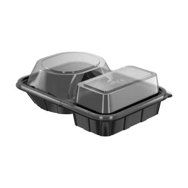 2 Bölmeli Kapaklı Hamburger Kabı - Hamburger kabı eni 18 cm, boyu 25 cm ve kapaklı olarak 8 cm ebatlarında sıcağa dayanıklı, 2 bölmeli, tek kullanımlık kapaklı fast food yemek, hamburger kabıdır.

Ürün mikrodalga fırına girebilmektedir ve kapaklarında bulunan hava deliği sayesinde içindeki ürünlerin buharlaşması ve hamurlaşmasını engellemektedir. Ayrıca kap ve kapaklarda bulunan kilitlenme özelliği sayesinde özellikle paket servisleri için ideal bir üründür.

Ürün kapağı ile birlikte set olarak satılmaktadır.

Hamburger ve patates kızartmasının yanı sıra sıcak yemekler, döner-pilav, kebap çeşitleri ve fastfood ürünlerinin şık, kaliteli ve emniyetli sunumu için paket servislerde tercih edilmektedir.