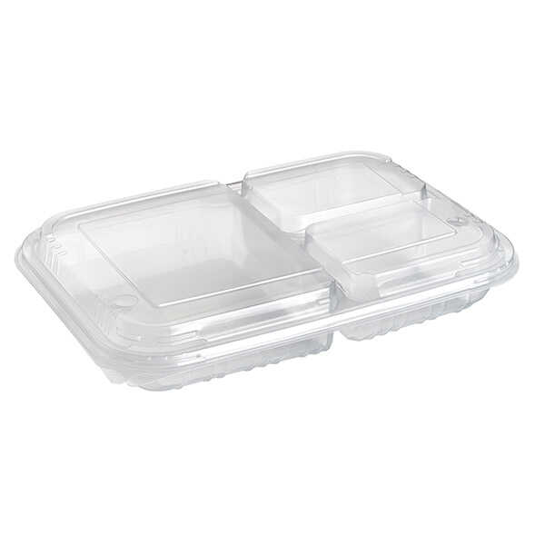 3 Bölmeli Kendinden Kapaklı Kebap Kabı - 3 Bölmeli Kendinden Kapaklı Kebap Kabı, taban ölçüsü dıştan dışa 31x21 cm, yükesekliği kapak dahil 5,5 cm, şeffaf renkte ve 3 bölmeli, 2 delikli, kendinden kapaklı kullan at gıda kabı. 120 dereceye kadar sıcağa dayanıklıdır.

Özellikle restaurantların köfte, döner, iskender ve sulu yemeklerini kaliteli bir kapta paket servis gönderimi için idealdir.