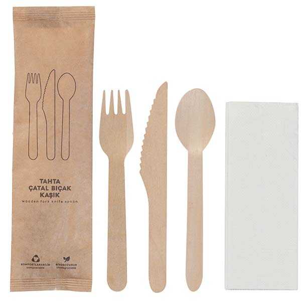 Kraft Kağıt Ambalajlı Tahta Çatal Bıçak Kaşık Seti 50'li - Kraft Kağıt Ambalajlı Tahta Çatal Bıçak Kaşık Peçete Seti, 16 cm uzunluğunda ekolojik tahta çatal, bıçak, kaşık ve beyaz peçeteden oluşmaktadır. Endüstriyel amaçlı yetiştirilen huş ağacından üretilmiştir. Katkı maddesi veya kimyasal içermez.
Özellikle paket serviste çatal bıçak kaşık setlerinin tekli paketlenmesi, daha hijyenik olarak servis edilmesi amacıyla tercih edilir.
Kraft ambalajlı ikram seti olarak 3 farklı versiyonu mevcuttur.
Plastik çatal bıçak kaşıklara alternatif tahtadan üretilmiş olması ve jelatin ambalaja alternatif kraft kağıt ambalaj ile paketlenmiş olması çevreye duyarlı işletmeler için çözüm sunar.
Restaurant, kafeterya gibi işletmelerin paket servislerinde kullanımı için idealdir.
Ekolojik Tahta Çatal 16 cm, Ekolojik Tahta Bıçak 16 cm, Ekolojik Tahta Dondurma Kaşığı ve Ekolojik Tahta Kokteyl Çatalı FSC (Orman Güvenlik Konseyi) belgeli, endüstriyel amaçlı yetiştirilen ağaçlardan üretilmiştir. FSC logosu, o ürünün elde edildiği ormanın sürdürülebilir bir biçimde yönetildiğinin ve bunun bağımsız bir kurul tarafından onaylandığının işaretidir. Kullanılan ağaç ürünleri, ormanın biyolojik çeşitliliğine, verimliliğine ve ekolojik süreçlerine zarar vermeden elde edilmektedir.