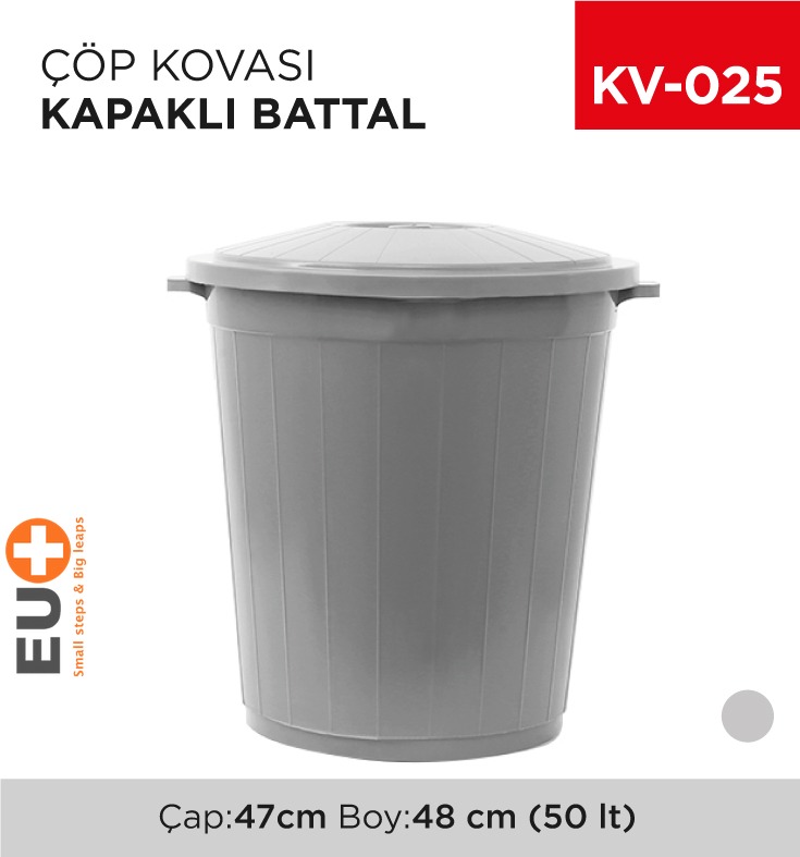 BATTAL ÇÖP KOVASI KAPAKLI 50 LT (UP 104)