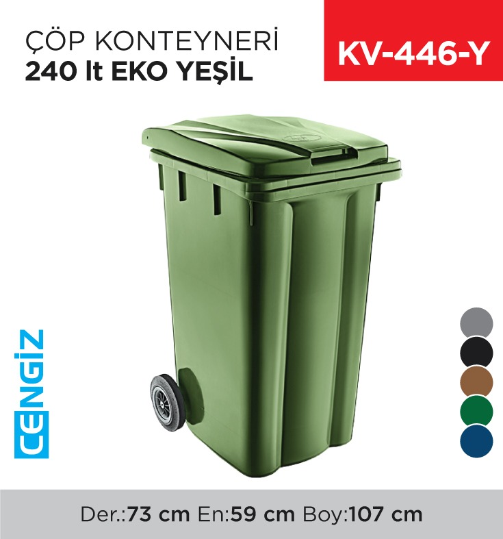 ÇÖP KONTEYNERİ 240 LT EKO YEŞİL (6511) - 1. Minimum sipariş tutarı 5.000TL'dir (KDV hariç).
2. Fiyatlarımız İzmir teslim fiyatlarıdır; kargo ücreti Kargo ve Teslimat Politikası'na göre hesaplanır (₺100.000 ve üzeri siparişlerde ücretsiz).
3. Spot ve sipariş üzerine tedarik edilen ürünlerde stok durumu ve teslim süresi sipariş onayında bildirilir.
4. Kusurlu, hasarlı veya yanlış gönderilen ürünler, teslimden itibaren 14 gün içinde bildirilmesi hâlinde iade alınır.
5. Şahıs şirketlerine ve tüzel kişilere faturalı satış yapılmaktadır; bireysel tüketicilere satış yapılmamaktadır.